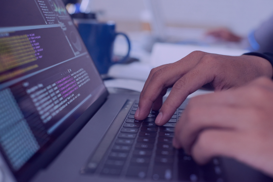 Working on code stock photo close-up